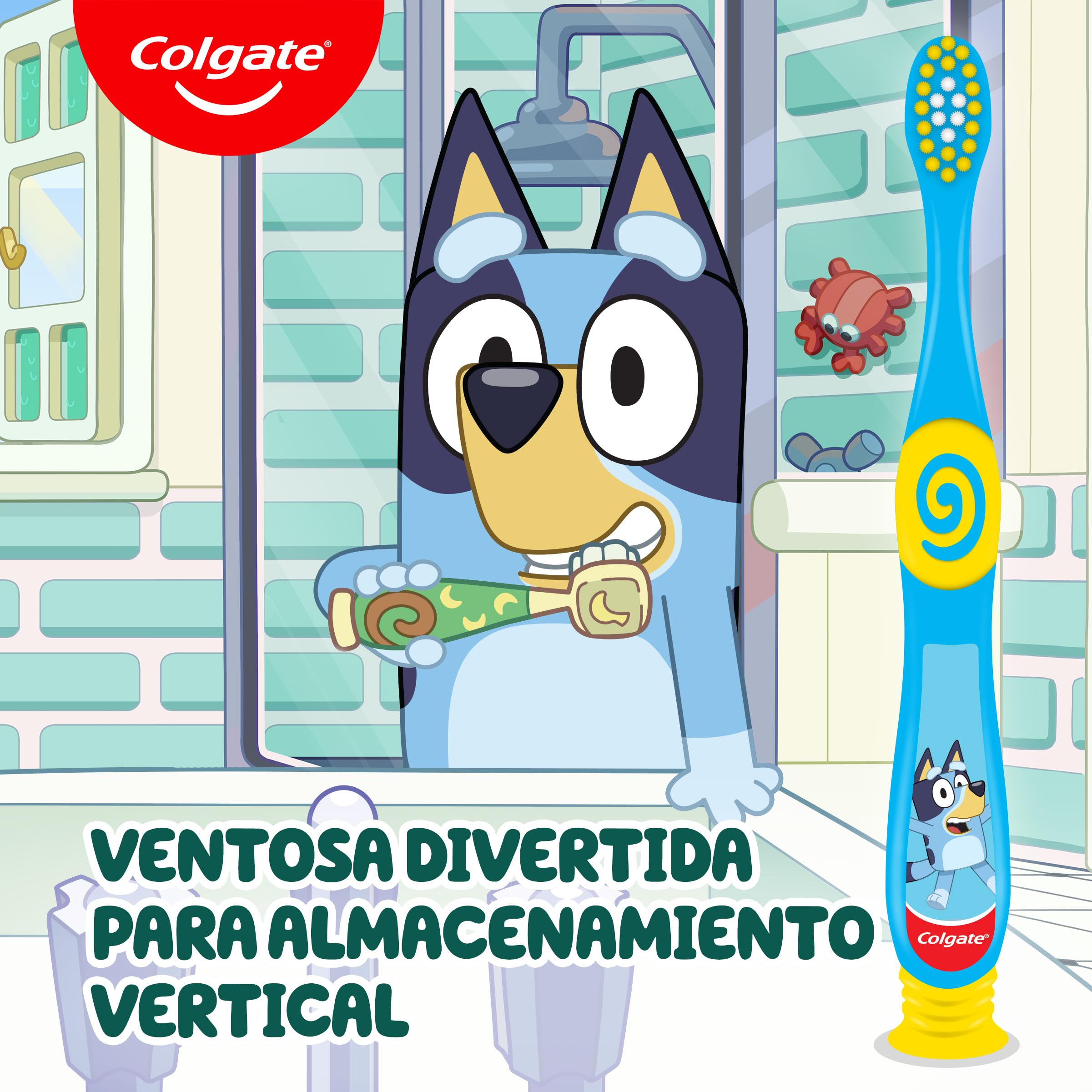 Colgate Pack 12 x 2 Cepillos de dientes Kids Bluey 2-5 años, cepillo de dientes infantil, cabezal pequeño, filamentos extra suaves para una limpieza delicada, mango redondo para un agarre cómodo