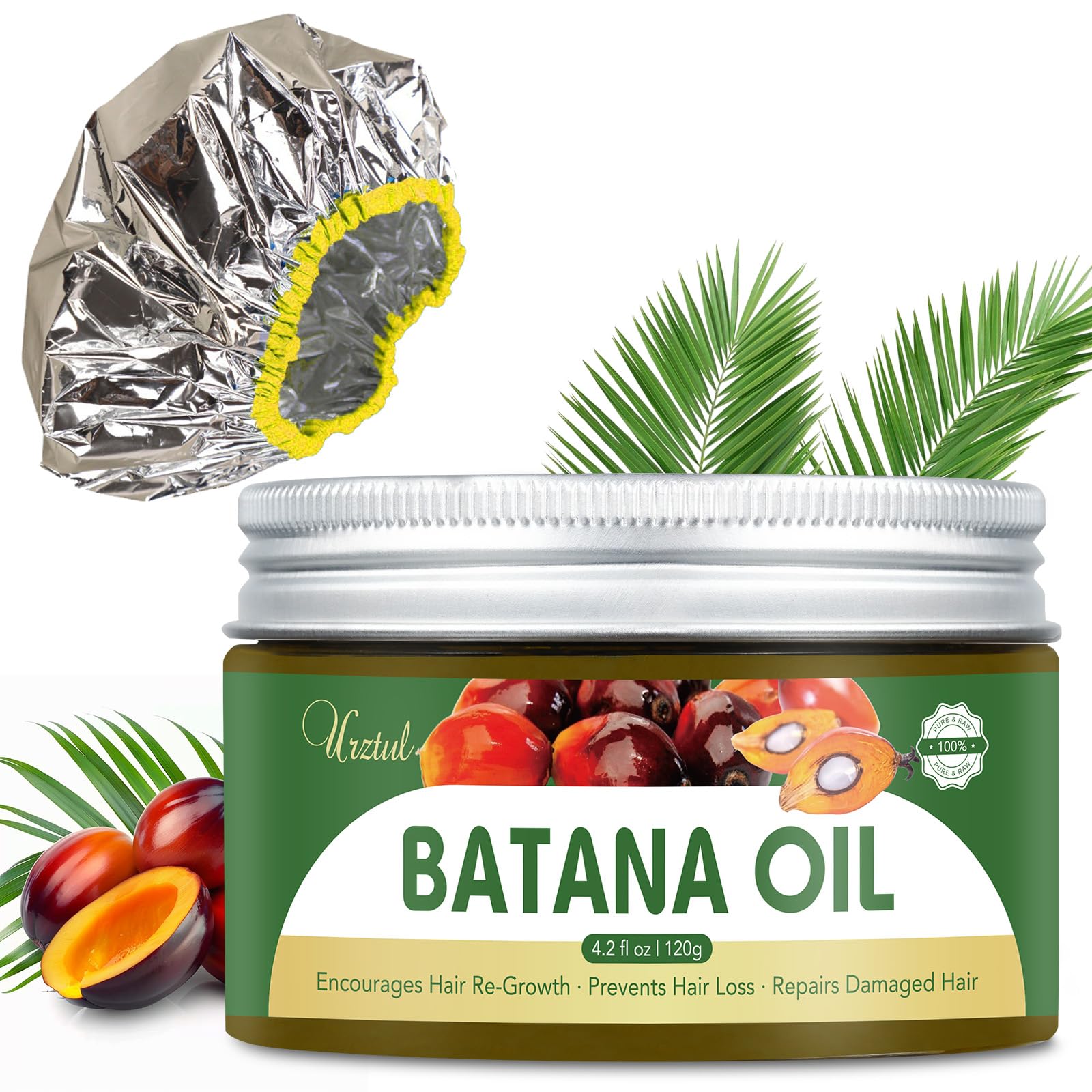 Raw Batana Oil for Hair Growth, Wild Growth Hair Batana Oil for Damaged Hair, Prevent Hair Loss, Enhances Hair Thickness for Men & Women Hair Care, Come with a Shower Hair Cap