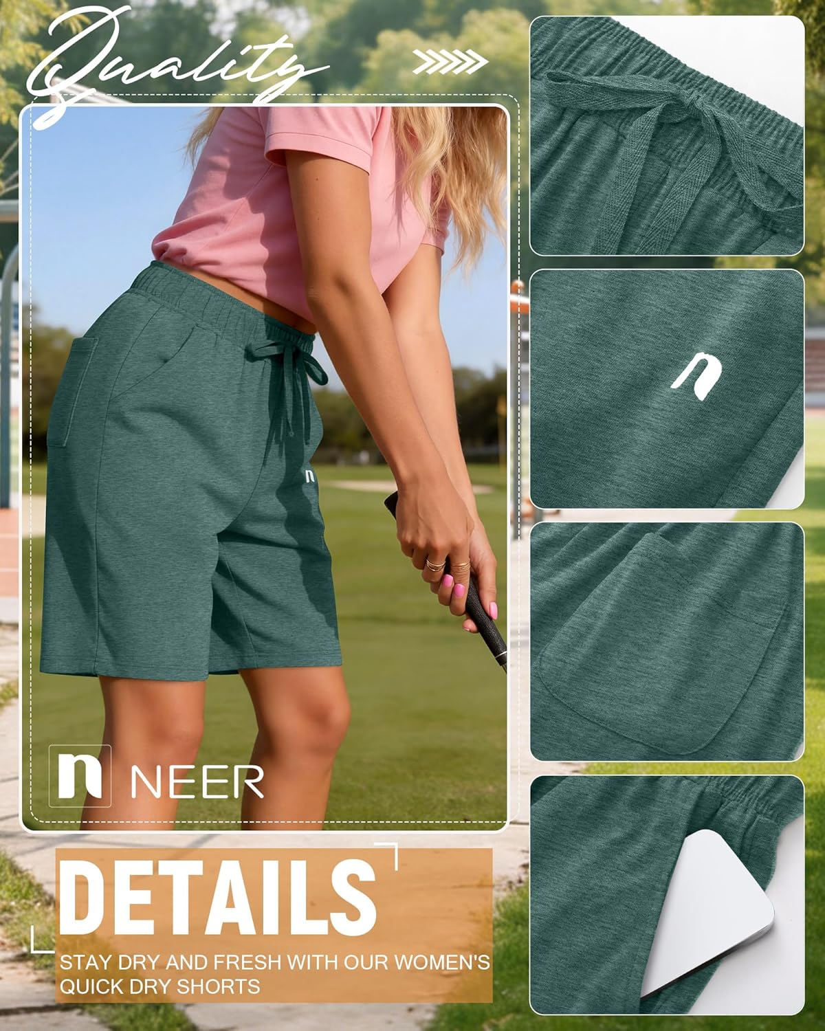 Neer 3 Pack Women's Quick Dry Shorts Women Drawstring High Waisted Bermuda Athletic Shorts with Pockets - Image 5
