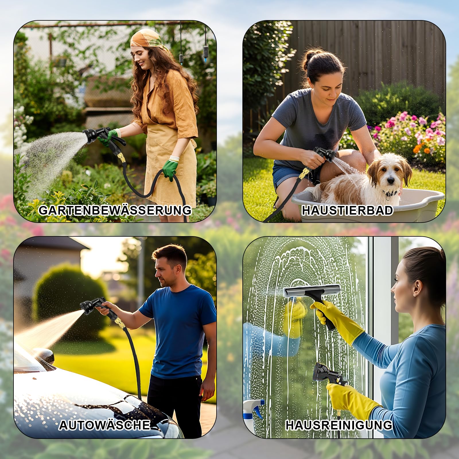 45M Flexibler Gartenschlauch 8 Sprühfunktionen 1/2" und 3/4" Zoll | Messinganschlüssen mit Ersatzköpfe Tasche Wandhalterung Wasserdichtes Klebeband für Gartenarbeit Autowäsche Waschen Gießen
