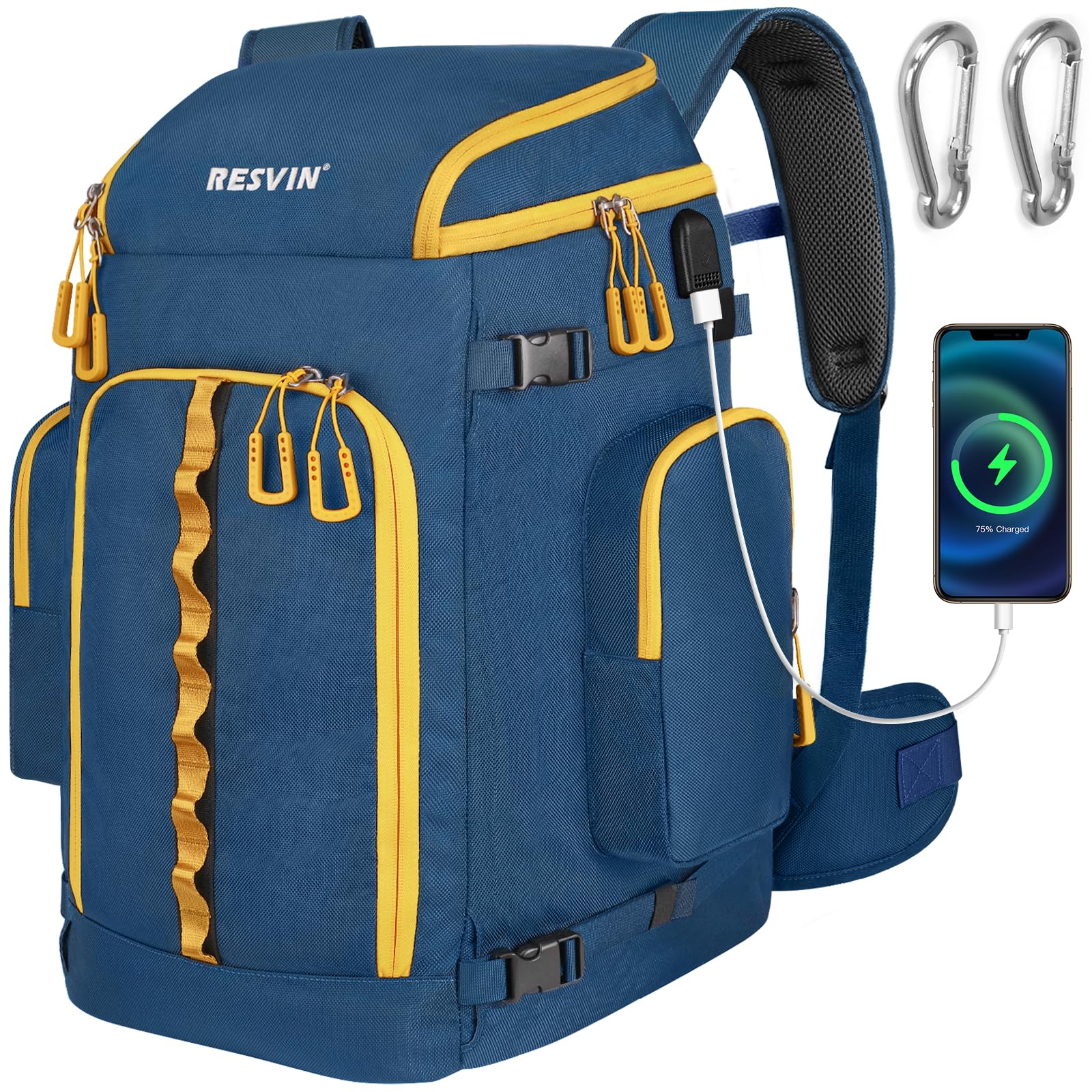 RESVIN Ski Boot Bag, 65L Ski Boot Bag Backpack 1680D Nylon Waterproof Ski Bag for, Skis Snowboard & Accessories