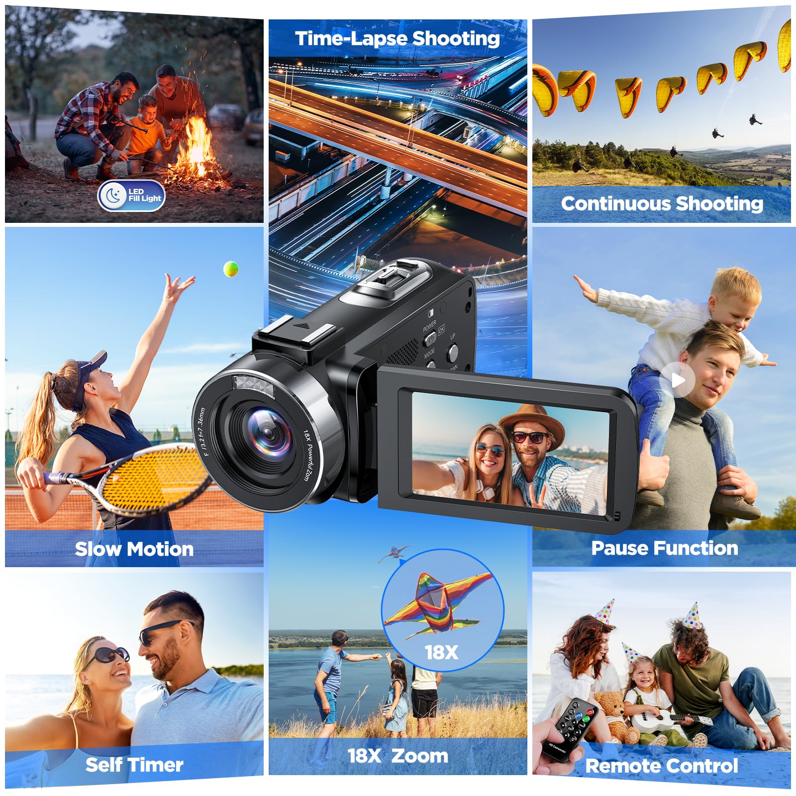 Camcorder Video Camera 4K 42MP,18X Digital Zoom Video Recorder for