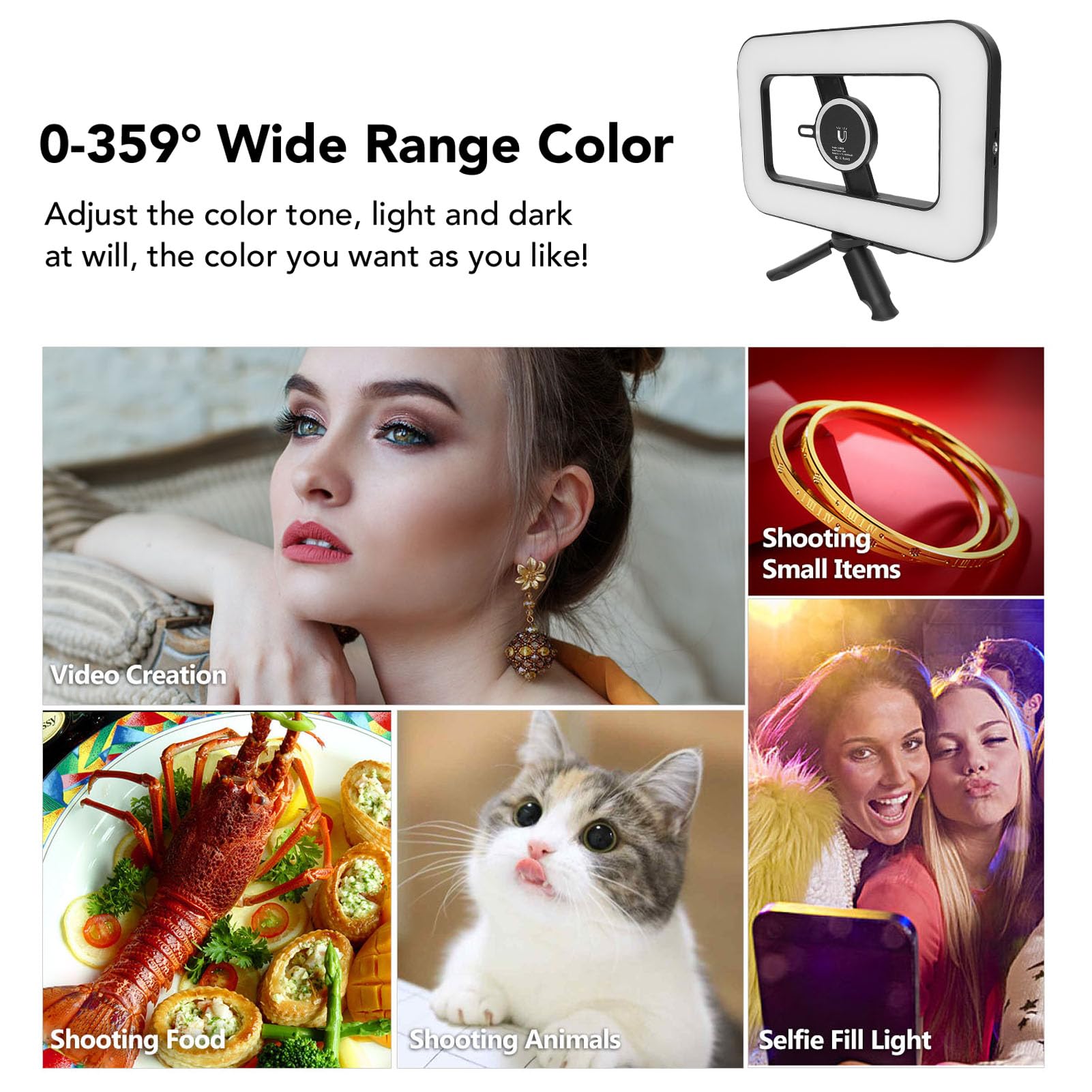 Plataforma de Video de Teléfonos Inteligentes con Luz, Kit de Luz Selfie de Anillo de Mano de Mano a Todo Color 2500-6500K RGB con Trípode, Estabilizador de Video Móvil LED con