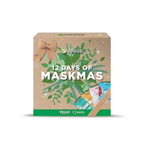 Garnier Face & Eye Mask Gift Set, 12 Vegan Sheet Masks with Vitamin C, Hyaluronic Acid, Lavender, Pomegranate, & Green Tea, Approved by Cruelty Free International, Vegan - Maskmas (x12)