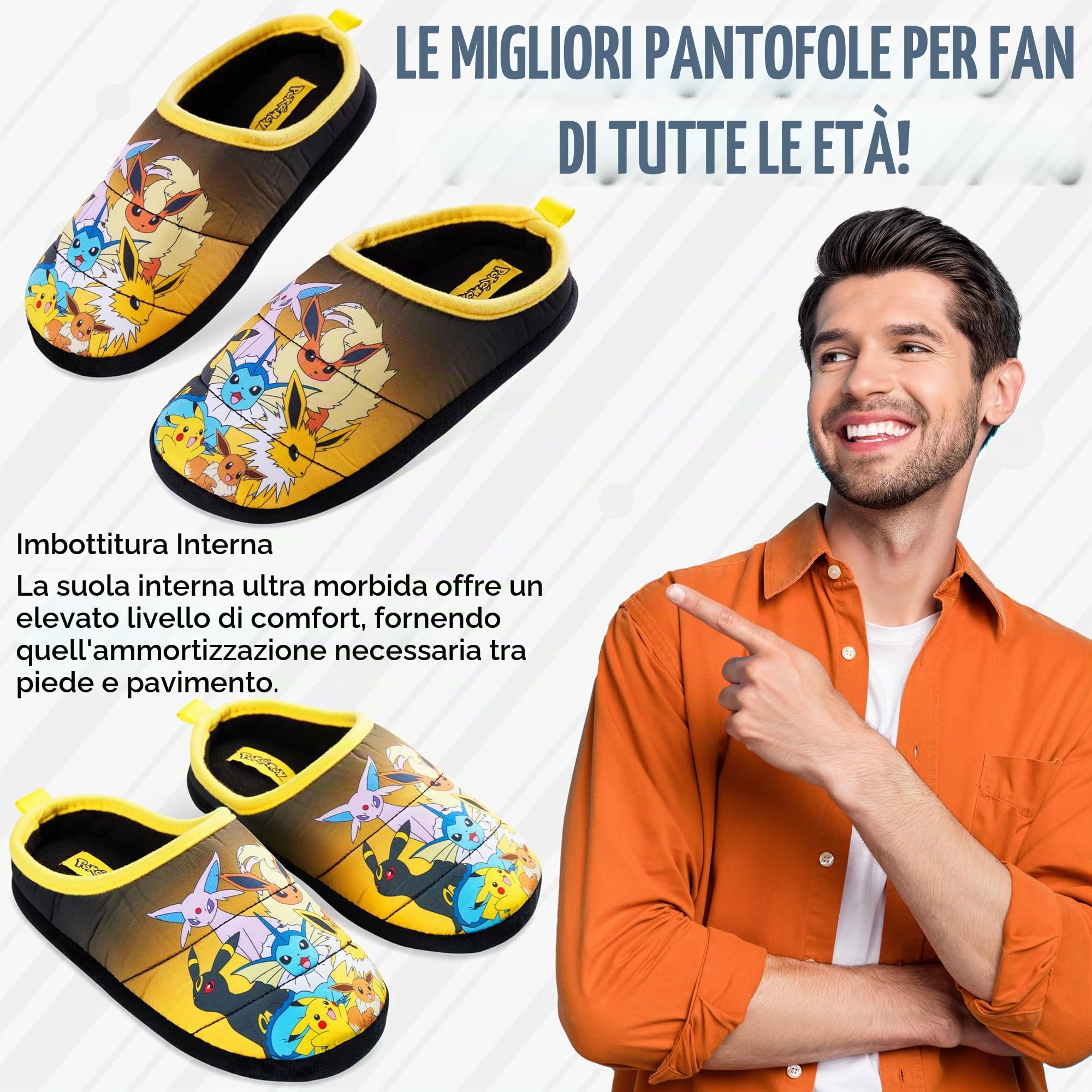 Pokémon Pantofole Uomo, Comode Slip-On Ciabatte da Casa con Suola Antiscivolo