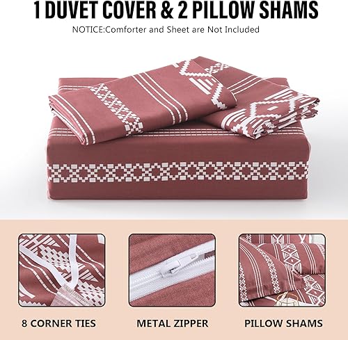 Miniatura 5 de DUOMING Juego de funda de edredón bohemia tamaño Queen, 100 % algodón, funda de edredón Queen con cierre de cremallera y 8 lazos, juego de funda de
