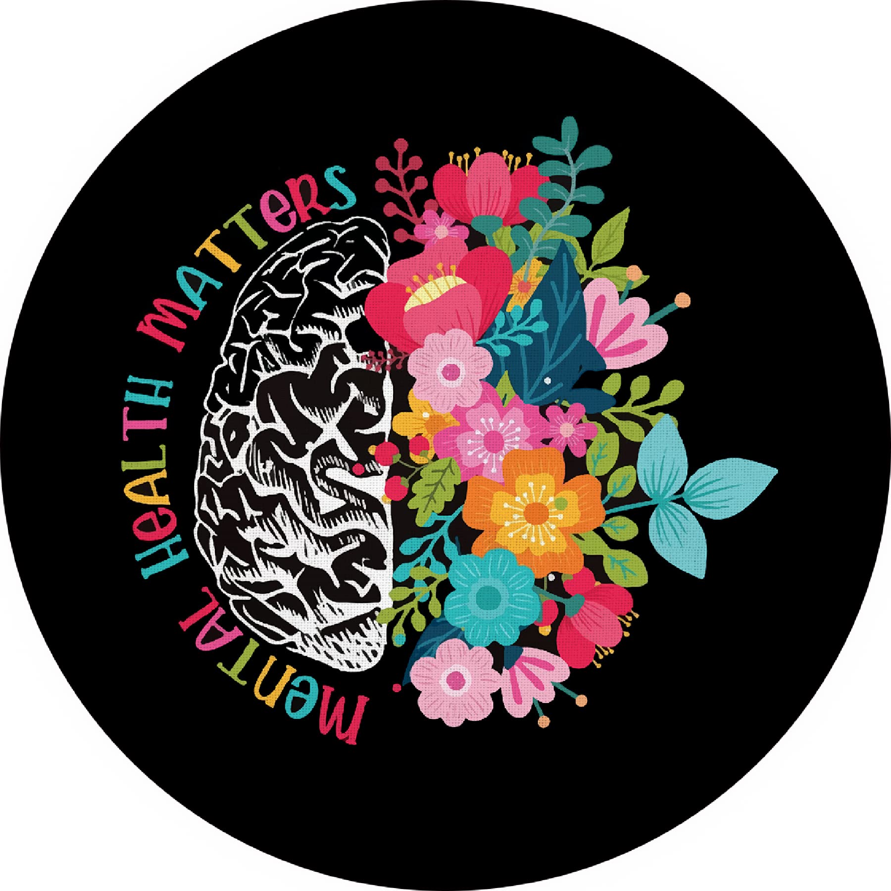 Mental Health Matters Flower Human Brain Round Non-Slip Rubber Mousepad 7.9″×7.9″ for Wireless Mouse Laptop Computer Gaming Office Dorm Home Desk,Mental Health Awareness Gifts