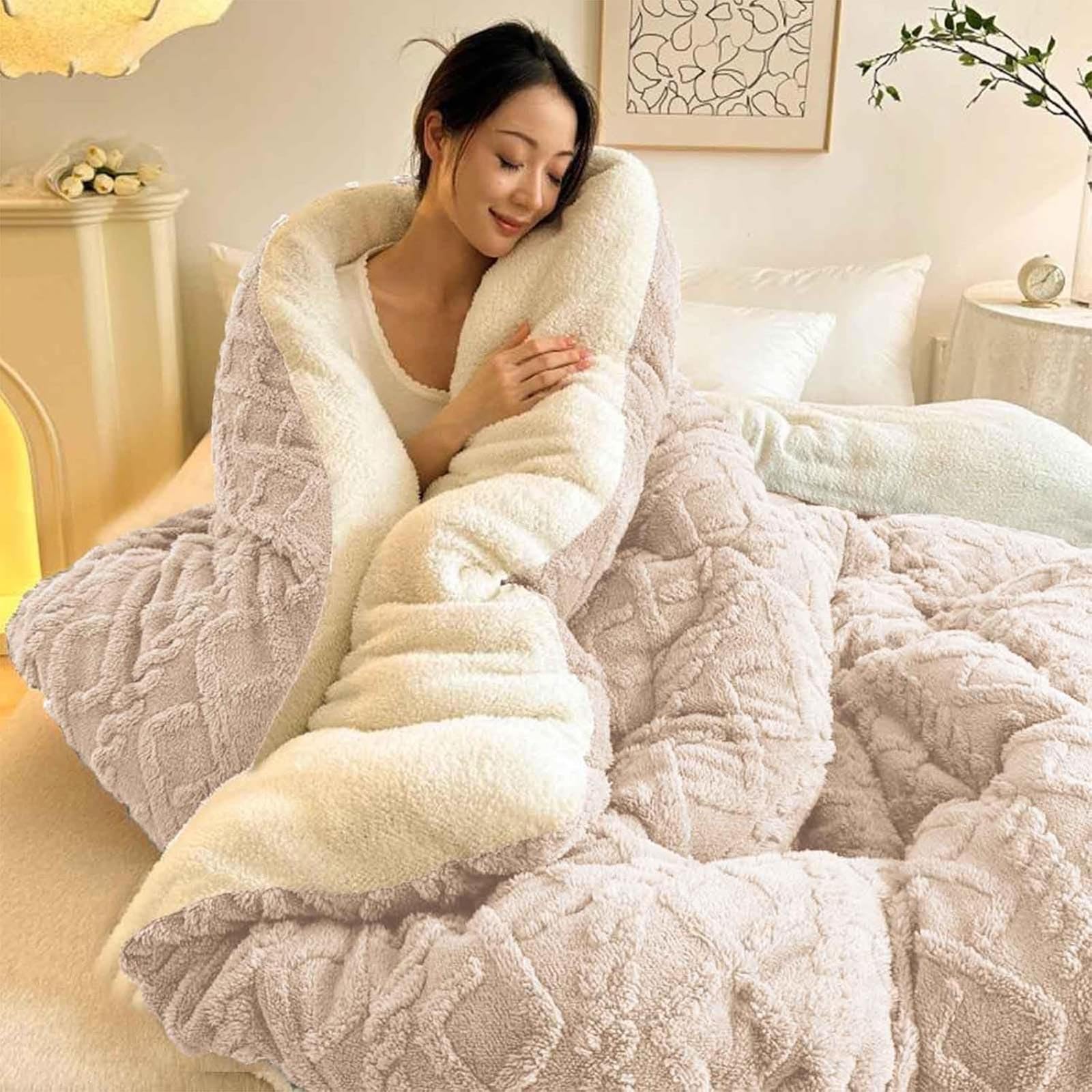 Yedaoiu Thickened Double Comforter Winter Coverless Duvet,Soft Fluffy Lamb Fleece Quilt, for Extreme Cold, Double Sided Fluffy Fleece Blanket for Cozy Nights-150 * 200cm/3kg||003