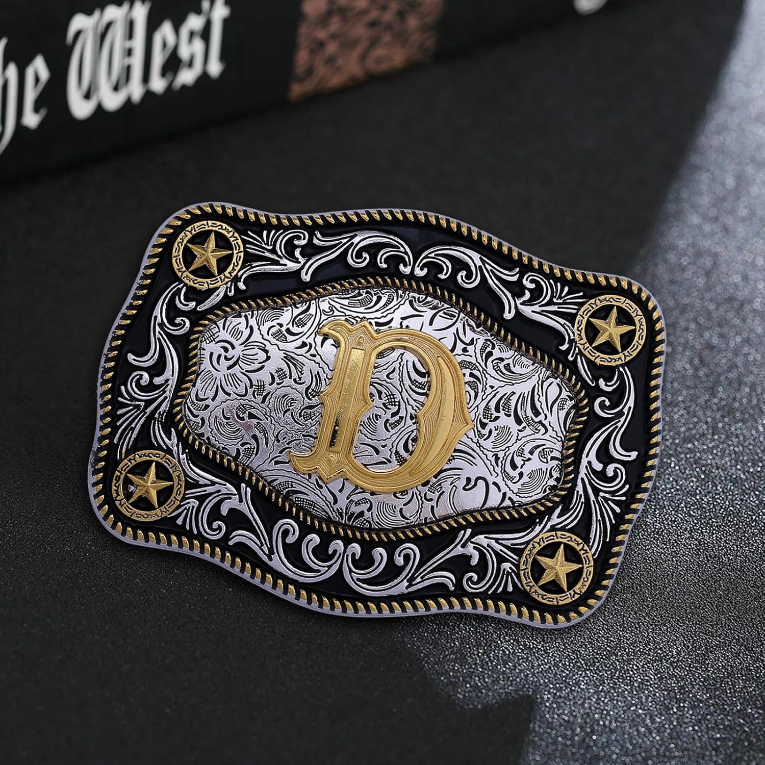 Western Belt Buckle Initial Letters ABCDJMR to Z Large Gold Cowboy Belt Buckle Cowboy Belt Buckles for Men Women - Image 5