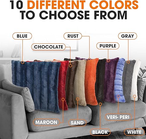 Miniatura 7 de Cheer Collection Almohadas de piel sintética, almohadas decorativas para sofá y cama, lavables a máquina, 16 x 16 pulgadas, color azul (juego de 2)