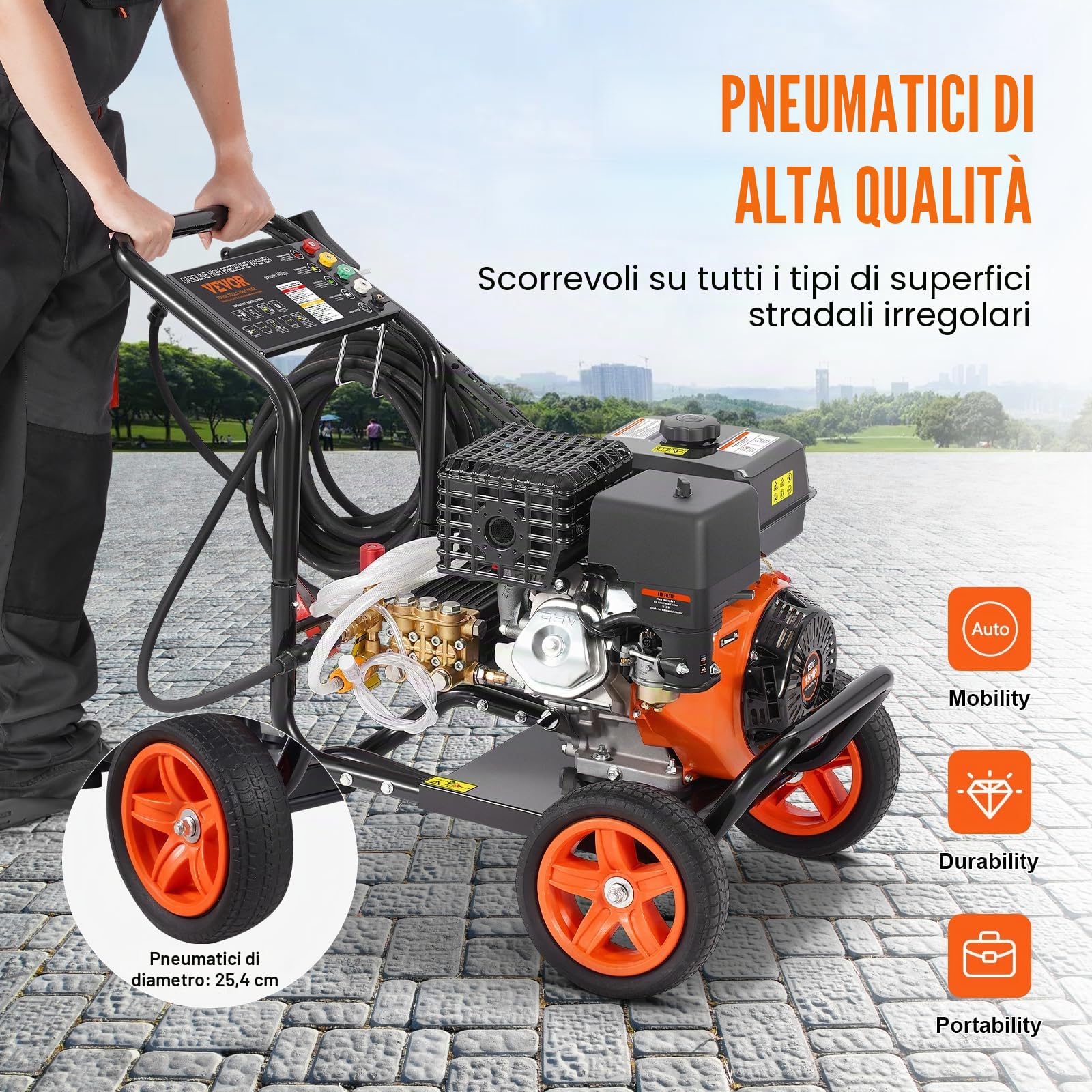VEVOR Idropulitrice a Gas 309,35 kgf/cm² 15 L/min Idropulitrice a Gas con Pompa in Rame, Prolunga, Set da 5 Ugelli, Idropulitrice ad Alta Pressione per Auto, Recinzioni, Vialetti, Cortili, Mobili