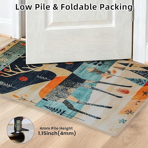 Miniatura 6 de Alfombras de área de 4 x 6 pies, antideslizante, bohemio, tribal, naturaleza, rústico, vintage, lavable, grande, ciervo, alce, alfombra retro para