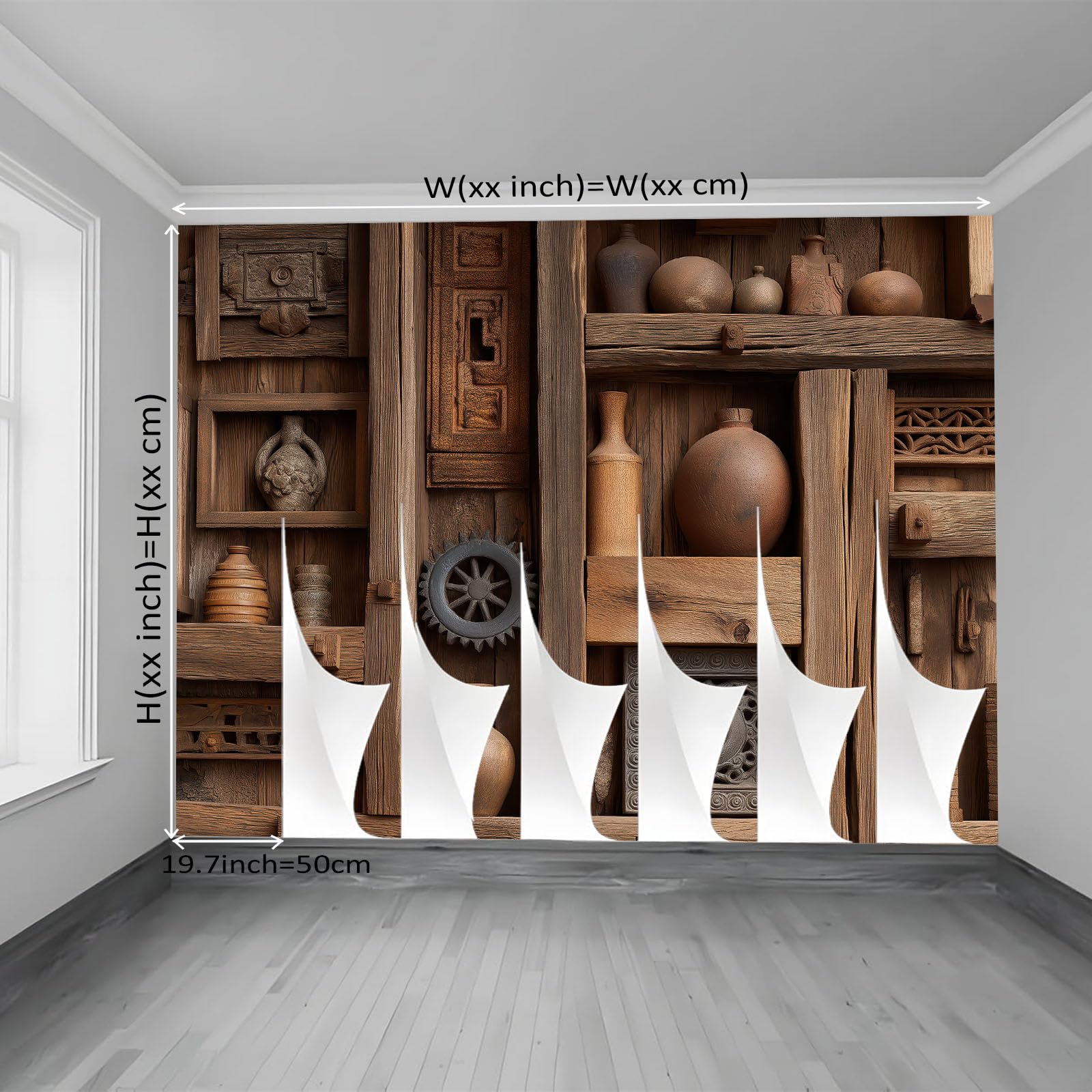 Drewniana ściana ceramiczna regał koło zębate wzór dekoracja tapeta z