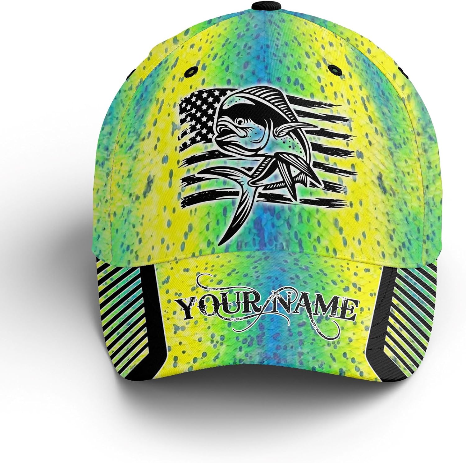 Personalized American Flag Mahi Mahi Fishing Hat, Unisex Fishing Baseball Angler Hat Cap Multicolor