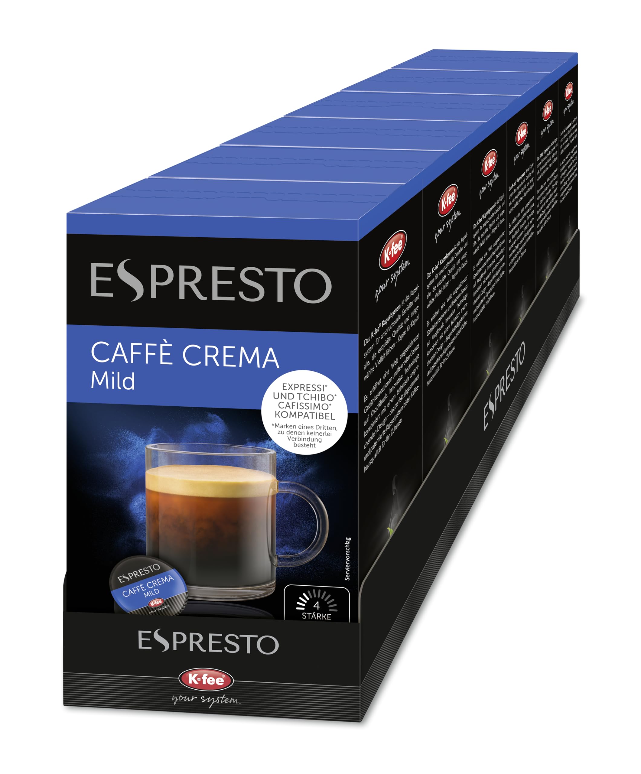 ESPRESTO Caffè Crema Mild, kompatibel mit K-fee & Aldi EXPRESSI*, RFA zertifiziert, 96 Kaffeekapseln