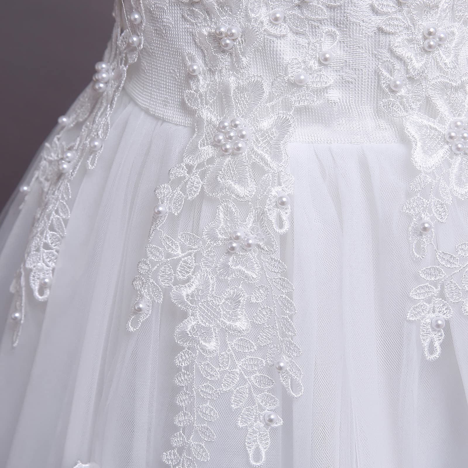 IWEMKE Enfants Filles Robe Mariage Tulle Dentelle Robe Princesse Longue Fleur Brodée Soirée Demoiselle d'honneur Robe Tutu sans Manches pour Pageant Baptême Fête Anniversaire Carnaval 3-12 Ans