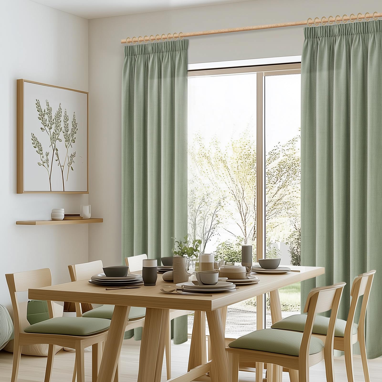 MRTREES Tende Lino per Interni con Fettuccia Soggiorno Moderne 2 Pezzi 140x280 CM Tende Camera da Letto Semitrasparenti Tenda da Interno Salotto Sala Cameretta Bambini, Verde Salvia
