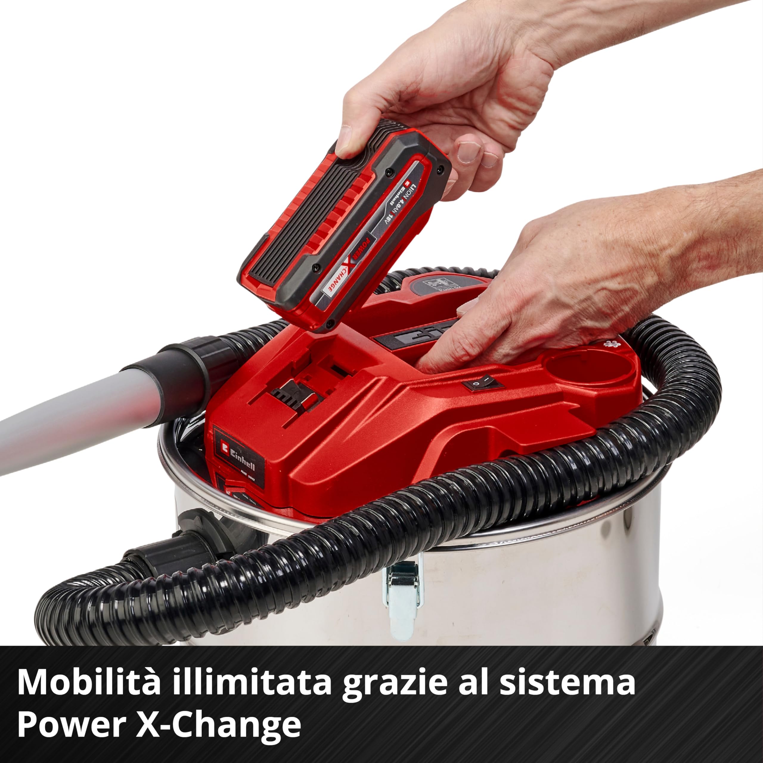 Einhell Aspiracenere a batteria TE-AV 18/15 Li C-Solo Power X-Change (Li-Ion, 18V, 100 mbar, Contenitore di raccolta da 15 L, Sistema di pulizia del filtro, Consegna senza batteria e caricatore)