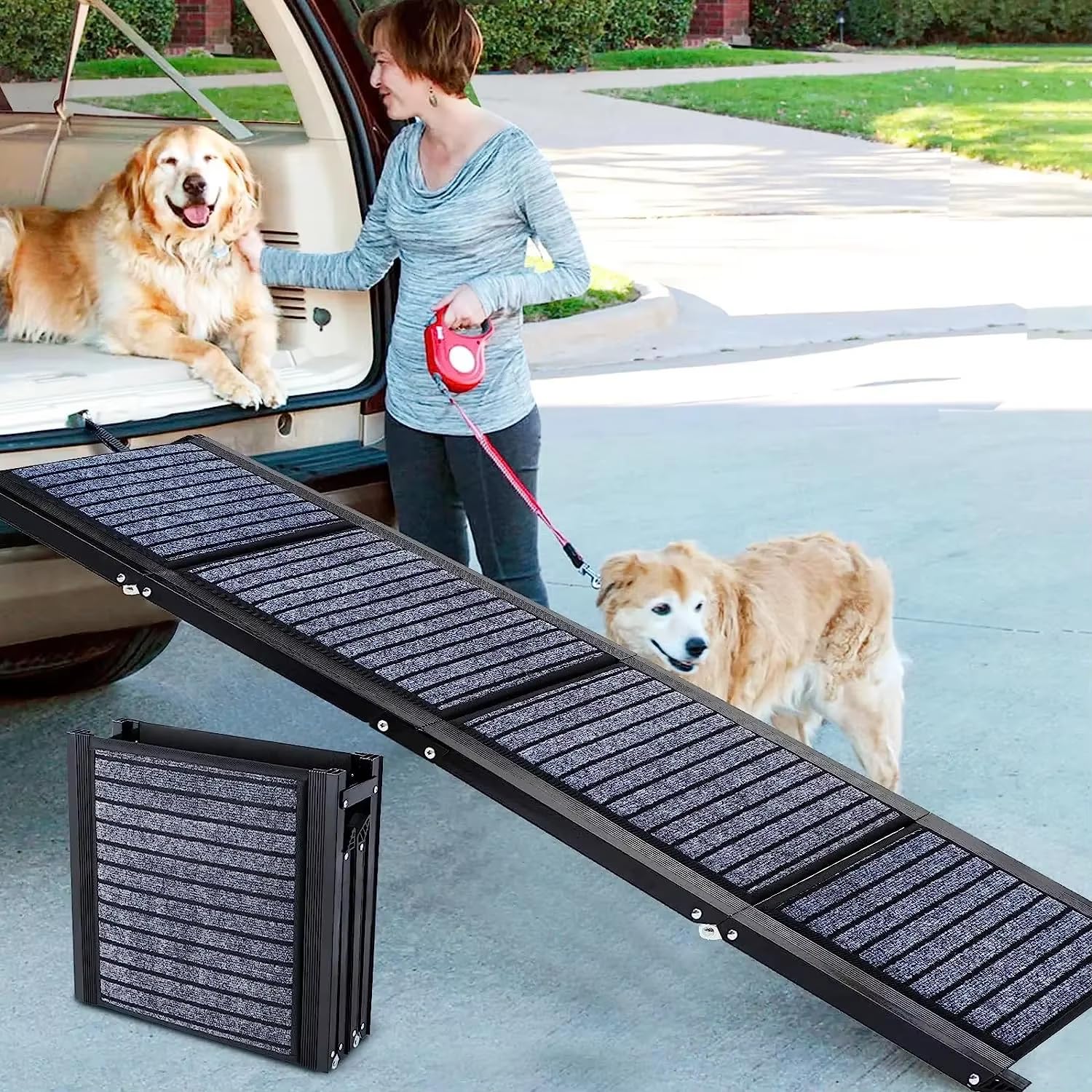 180cm Hunderampe Auto Klappbar,Hundetreppe Auto mit High Traction Teppichoberfläch,rutschfest hunderampen für Autos, LKWs und SUV,Stabil Rampe Hund für Große Und Mittel Hunde Bis 95kg