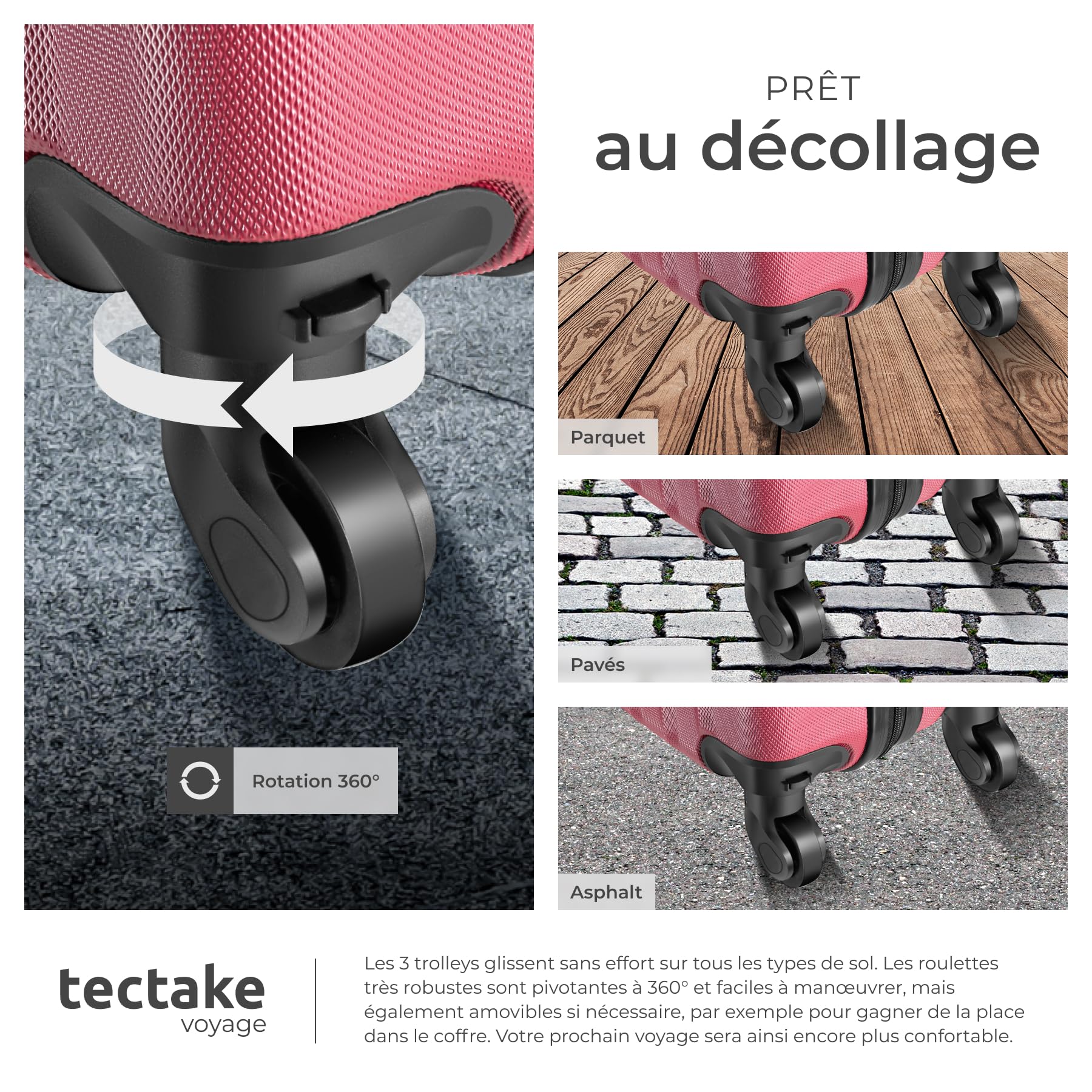 tectake® Set de Valises de Voyage 3 Tailles Valise Grande Taille, Cabine et Petite Valise Sacs de Voyage Valises Maternité ABS avec roulettes Pivotantes 360° Cadenas Poignée télescopique