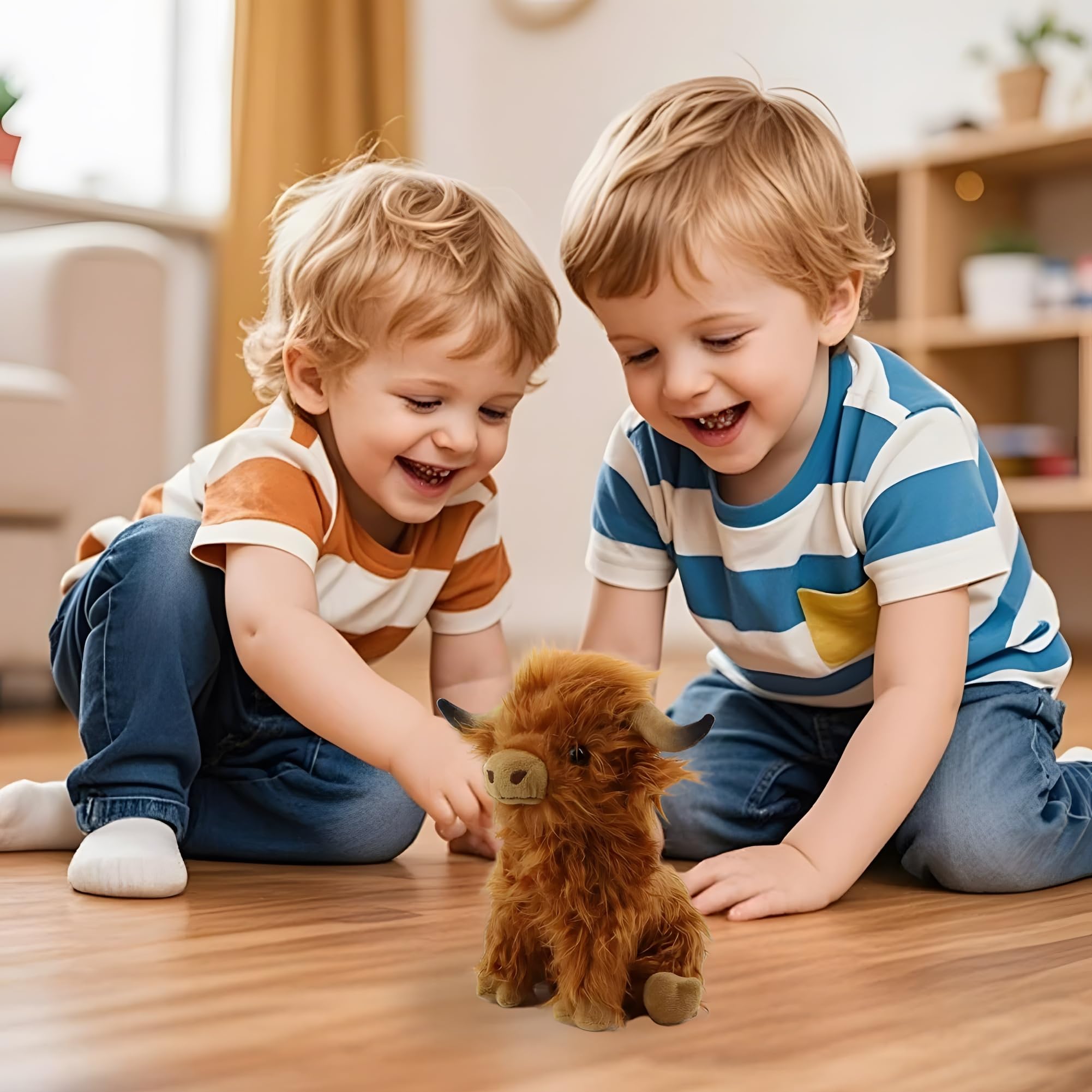SKIPTHYBER Brown Highland Cow Plush 28cm Super Soft Stuffed Animal Doll Realistic Highland Cow Soft Doll, Soft Cuddly Farm - Image 4