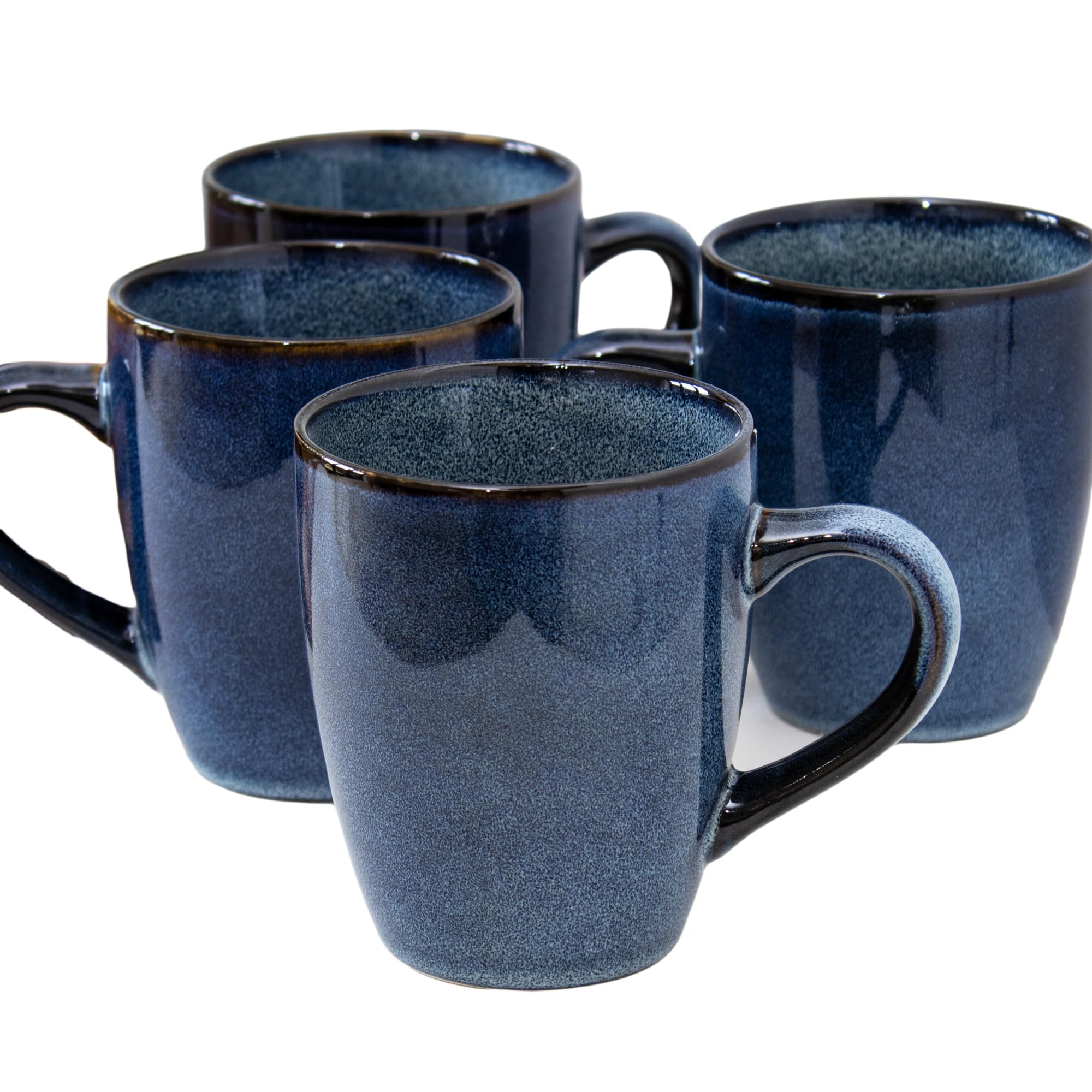 Darthome Blue Reactive Glaze 350ml Mugs Set of 4 Stoneware Navy Speckled Tea Coffee Cups