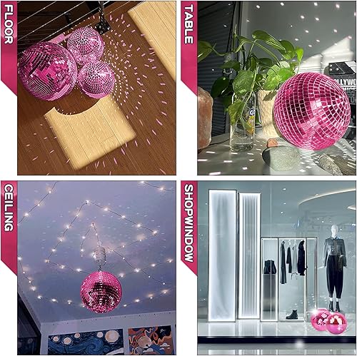 Miniatura 4 de Bola de espejo para discoteca, DJ, club, fiesta, boda, decoración del hogar, bola de discoteca de 12 pulgadas con anillo para colgar, color rosa