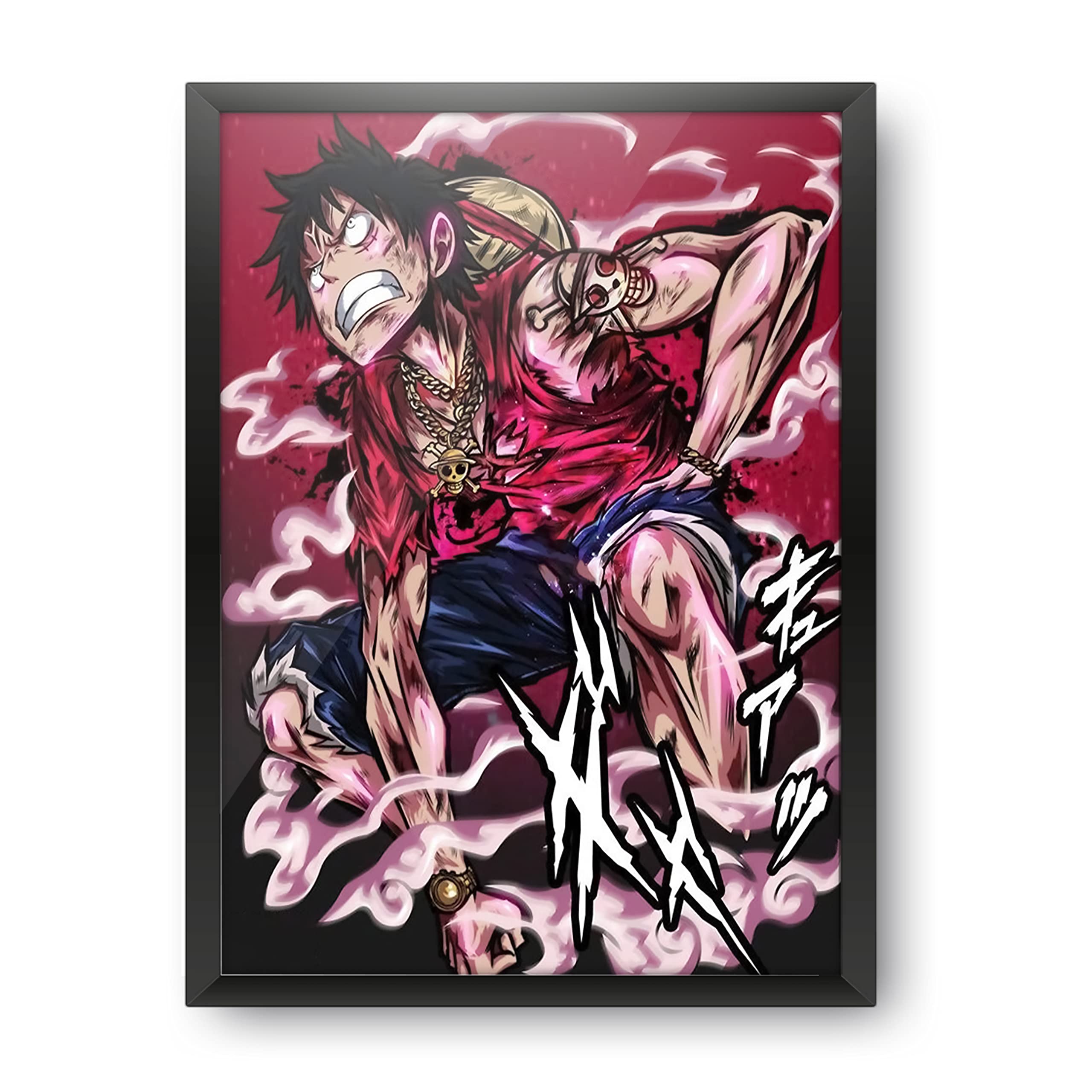 MCSID RAZZ - One Piece - Monkey D. Luffy - Gear Second A4 Size Poster (With Frame) - Best Gift For One Piece Fans / Best Artefact To Your Home & Decor / For Anime Fandom