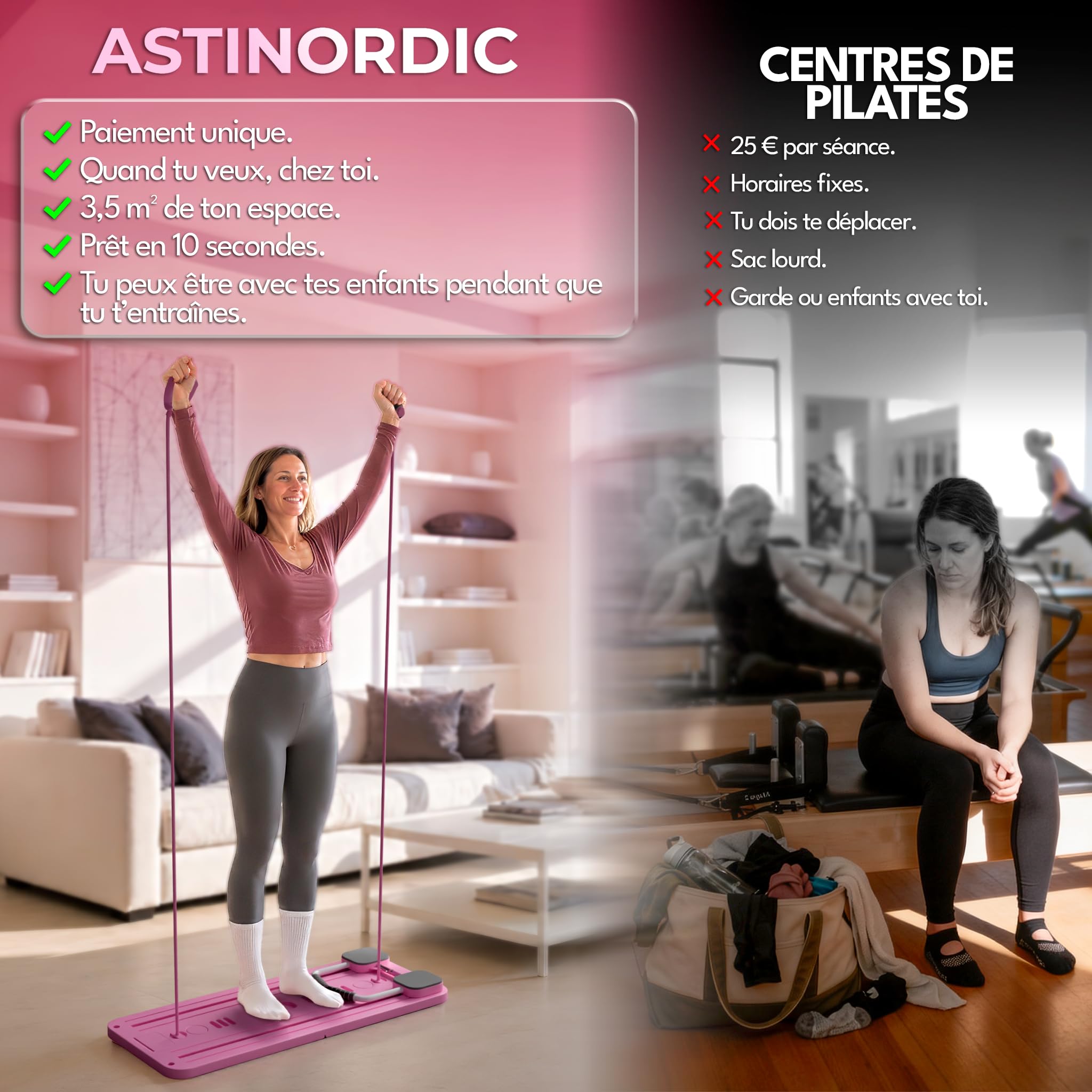Reformer Pilates Pliable avec Accessoires & Guide 10 Exercices – Pilates Reformer Machine, Pilates Board / Planche Pilates, Mini Reformer Pilates, Appareil de Sport Maison