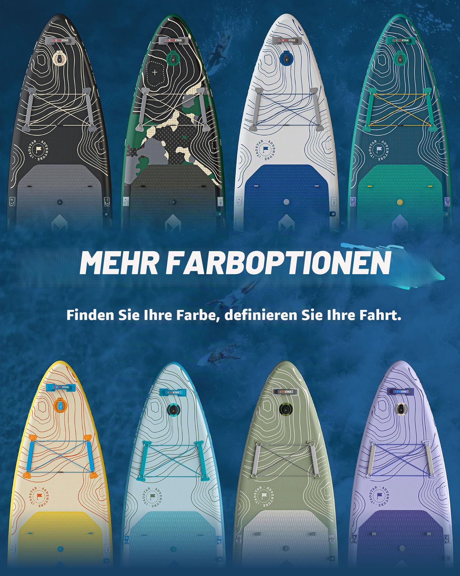 iTAOSTAR Adventure 365×88/99cm extra breites Paddleboard mit Sitz, One-Stop-Premium-SUP-Board-Zubehör, maßgeschneiderte 5 Finnen, stabile aufblasbare Stand Up Paddleboards für Jugendliche/Erwachsene