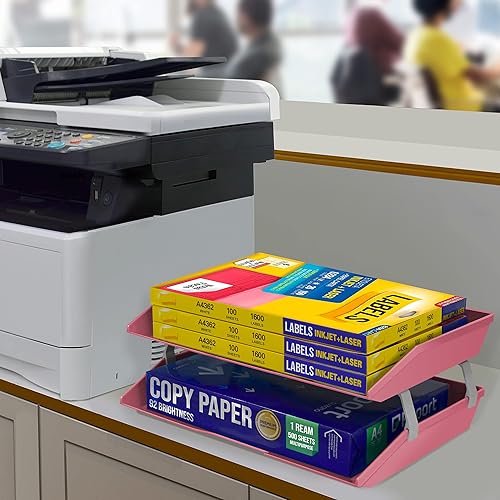 Miniatura 4 de Acrimet Facility - Organizador de archivos de escritorio de plástico de 2 niveles (color rosa sólido)