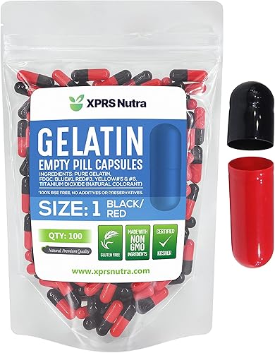 XPRS Nutra Size 1 Empty Capsules - 100 Count Colored Empty Gelatin Capsules - Empty Pill Capsules - DIY Supplement Capsule Filling - Fillable Color