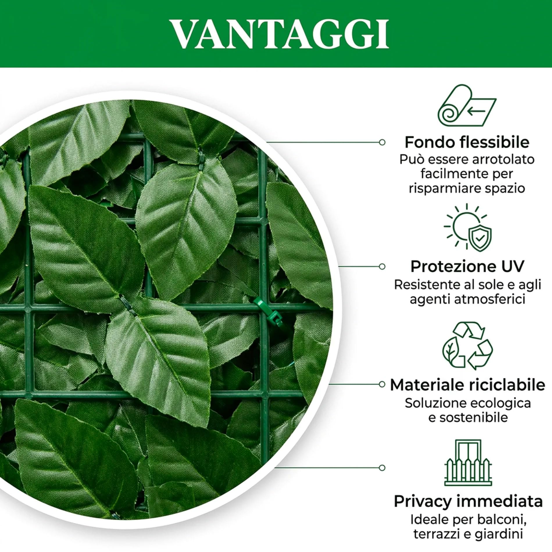 081 Store - Siepe Finta Frangivista Balcone 3 Rotoli 1x3 m – Rete Copri Ringhiera Privacy Alta Densità per Recinzione Giardino Esterno – Siepe Artificiale Realistica Anti UV con Fascette incluse