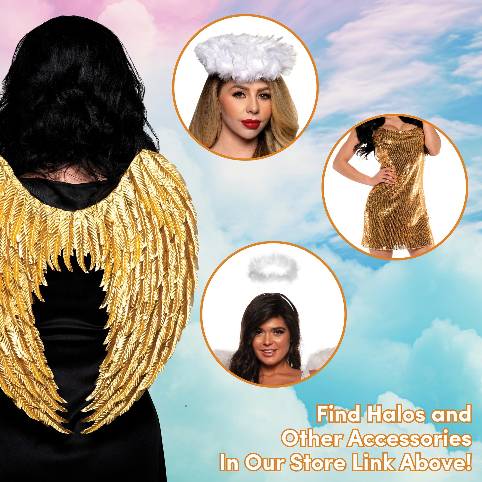 Gold Foil Wings - Adult Halloween Costumes, Women Angel Wings for Girls, Small Golden Angel Wings, Kids Costume, Cosplay Party Accessories
