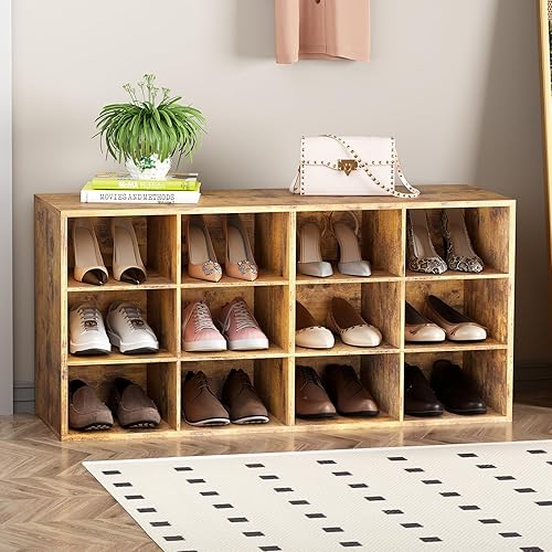 Miniatura 10 de Garden 4 you Organizador de zapatos, zapatero de madera de 5 niveles con 2 estantes de almacenamiento y 9 cubículos, armario organizador de zapatos
