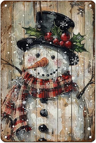 Letrero de metal vintage con diseño de muñeco de nieve, decoración de pared retro para el hogar, granja, dormitorio, 12 x 8 pulgadas