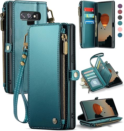 Defencase Funda para Samsung Galaxy Note 9, bloqueo RFID, para Galaxy Note 9, cartera para mujeres y hombres, correa magnética de piel sintética,