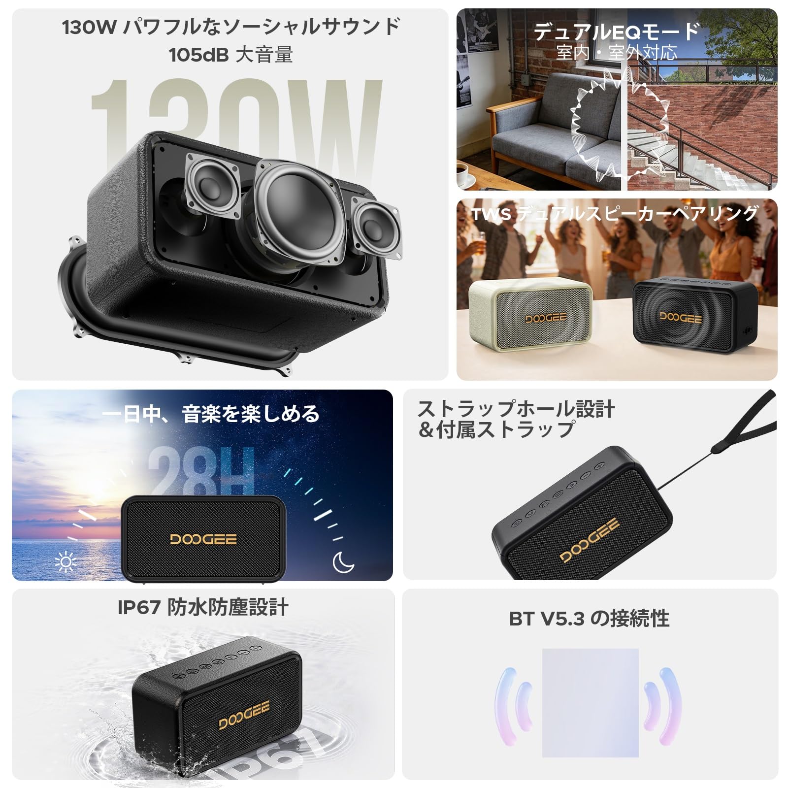 Amazon.co.jp: ワイヤレススピーカー 130W重低音 ポータブルスピーカー