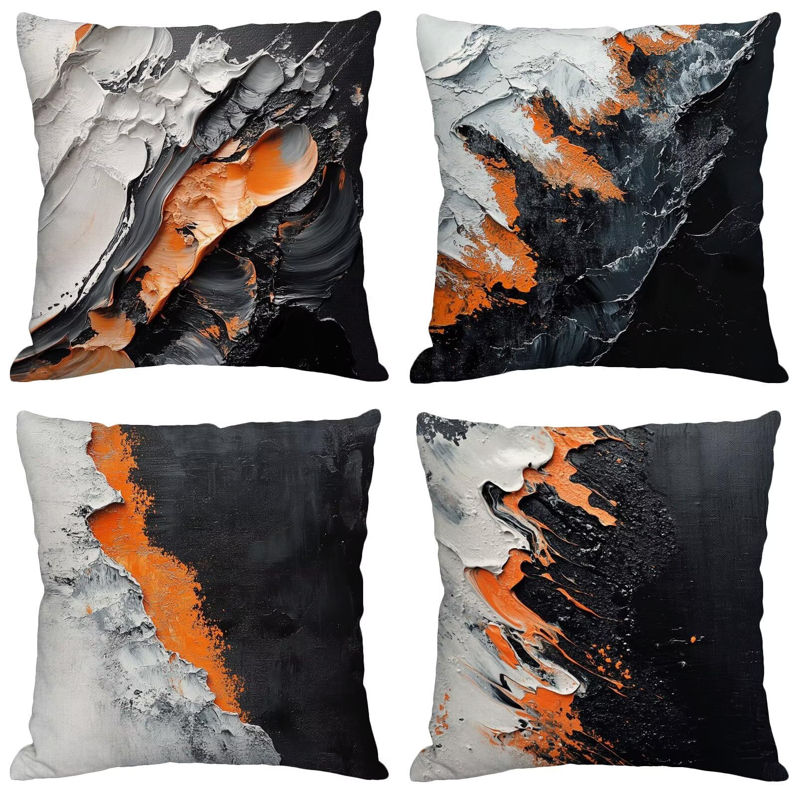 Outdoor Kissen Schwarz Weiß Kissenbezug 60x60 cm 4er Set Balkon Dekokissen Orange Outdoor Kissenhülle Wasserdichte Samt Doppelseitiger Gedruckte Sofakissen Garten Balkon Zierpolster OutdoorDeko z-635