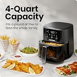 Chefman Air Fryer – 4QT Compact Fryer for Quick and Easy Meals, Hi-Fry Technology for Extra Crispiness, Easy View Window, Touch Controls with 4 Presets, Non-Stick and Dishwasher Safe Basket - Black