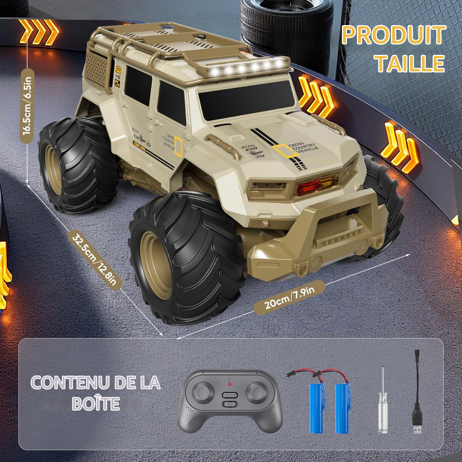 1:14 Voiture Télécommandée, 2.4GHz Voitures Telecommandé Enfant, avec Lumières LED, 360°Rotation, Voiture RC Tout Terrain pour Garçon et Homme (Kaki)