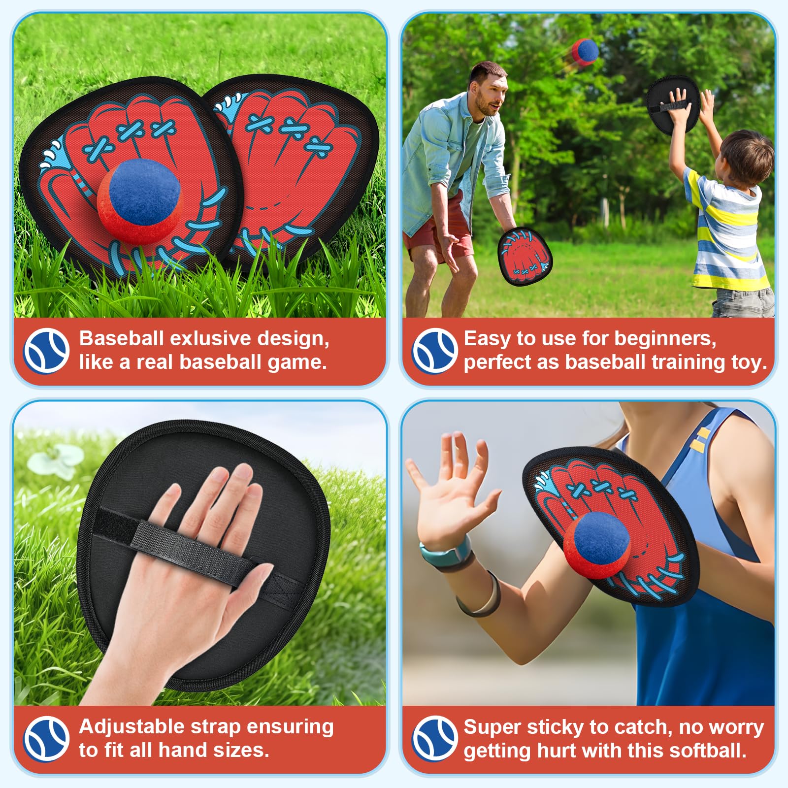4 Pack Catch Ball Game Set, Outdoor Toys for Kids Ages 4-8-12, Summer Toys Beach Pool Backyard Outdoor Games for Toddlers Kids Family, Kid Baseball Training Glove, Fun Ideal Gifts
