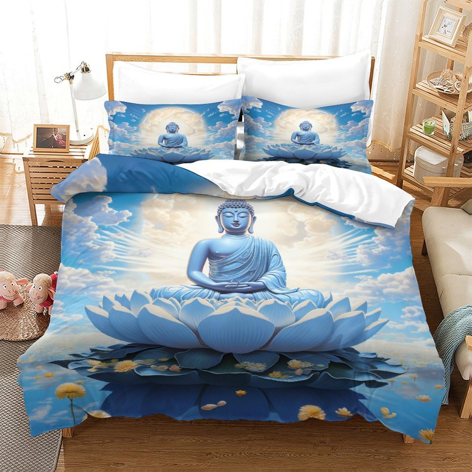 Housse de couette Bouddha super douce anti-transpiration en microfibre 140x200 pour lit simple