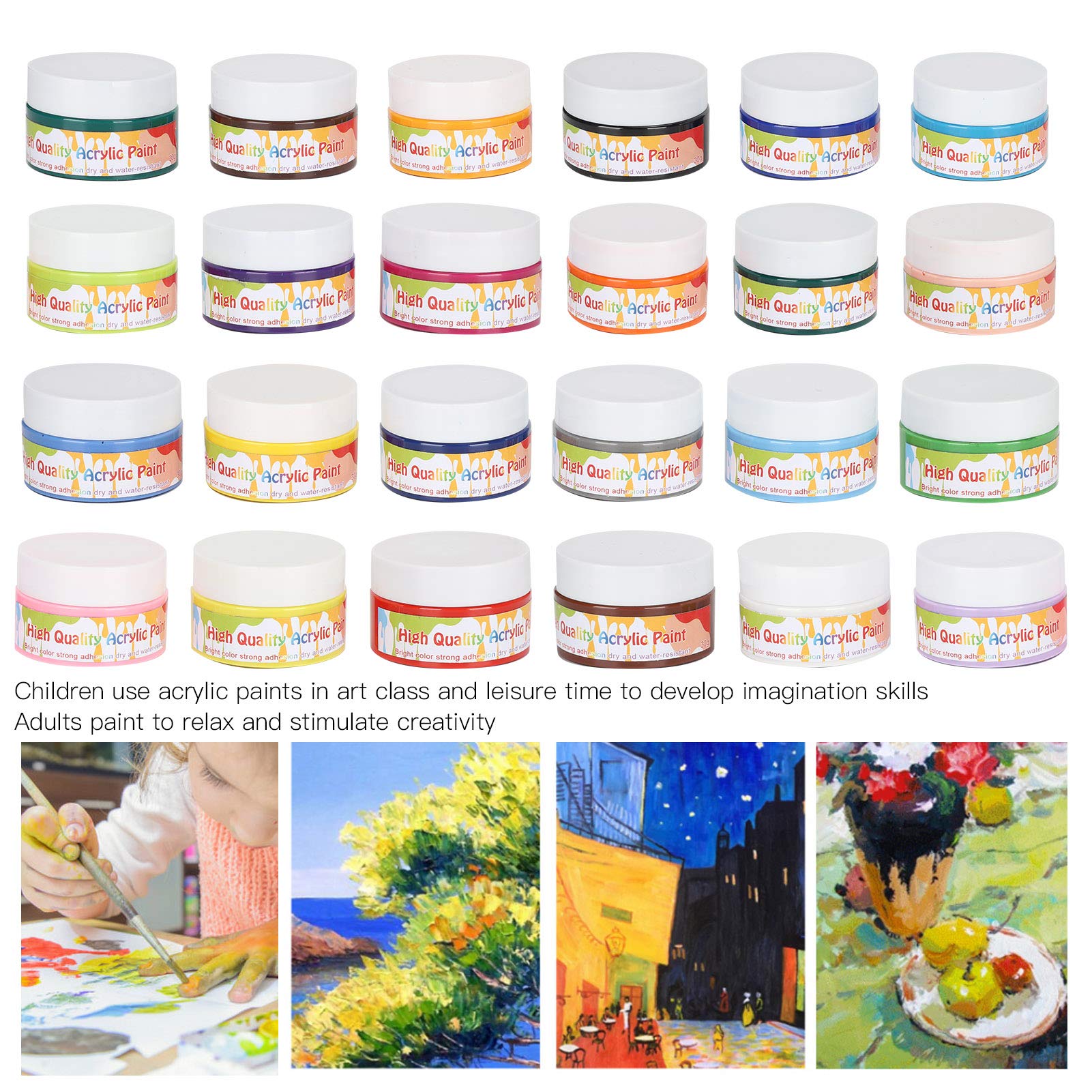Professionelles Acrylfarben-Set mit 24 Farben, Pigment für Künstlermalerei, DIY-Zeichenfarbe mit leuchtenden Farben für Leinwand, Holz, Leder, Wand, schnell trocknendes