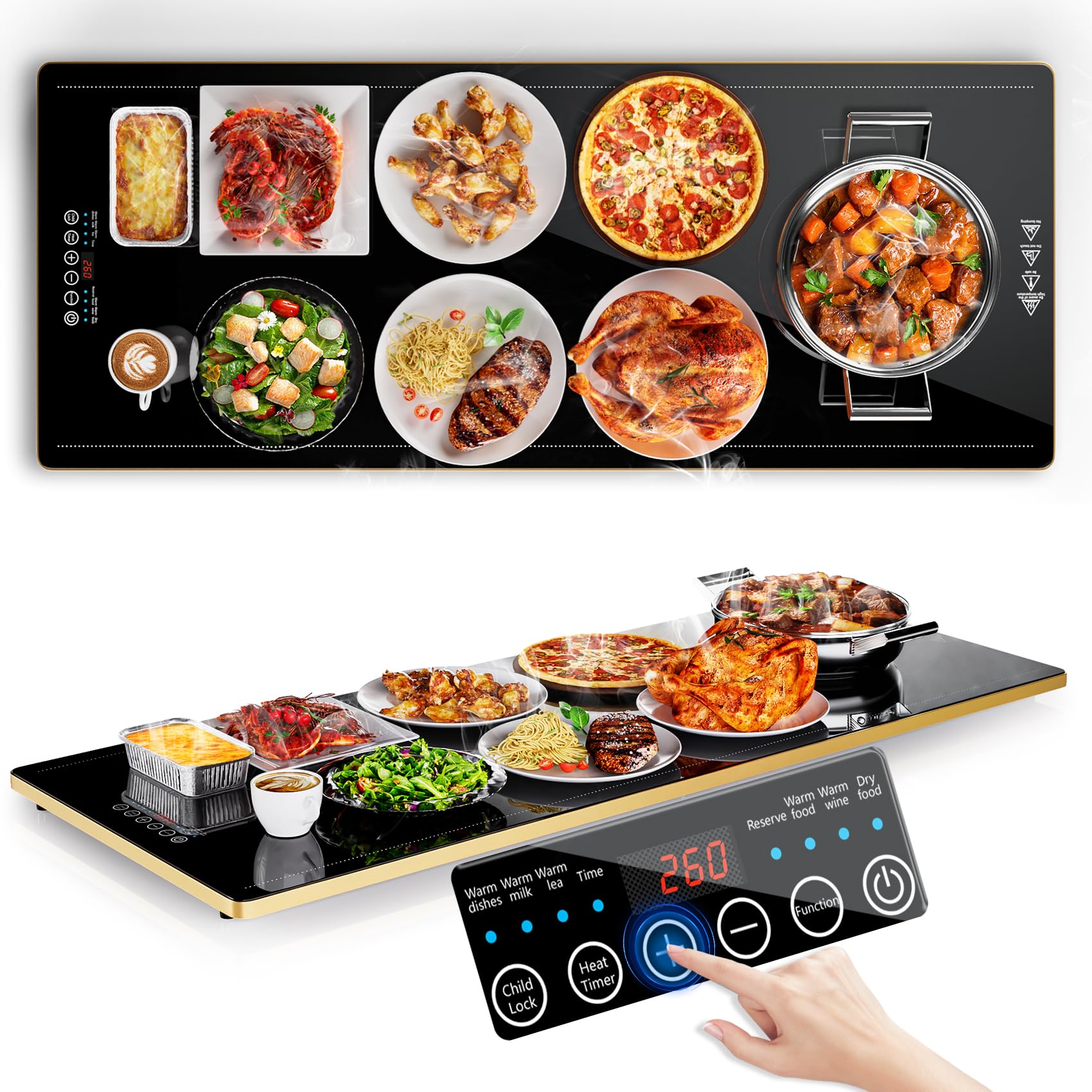 XXL 40"x 14" Electric Warming Trays for Buffets Party, Electric Warming Tray with Touch Screen, 24H Timer & 9-Level Temp, Food Warmer Mats Full Surface Heating, Warming Trays for Party Gatherings