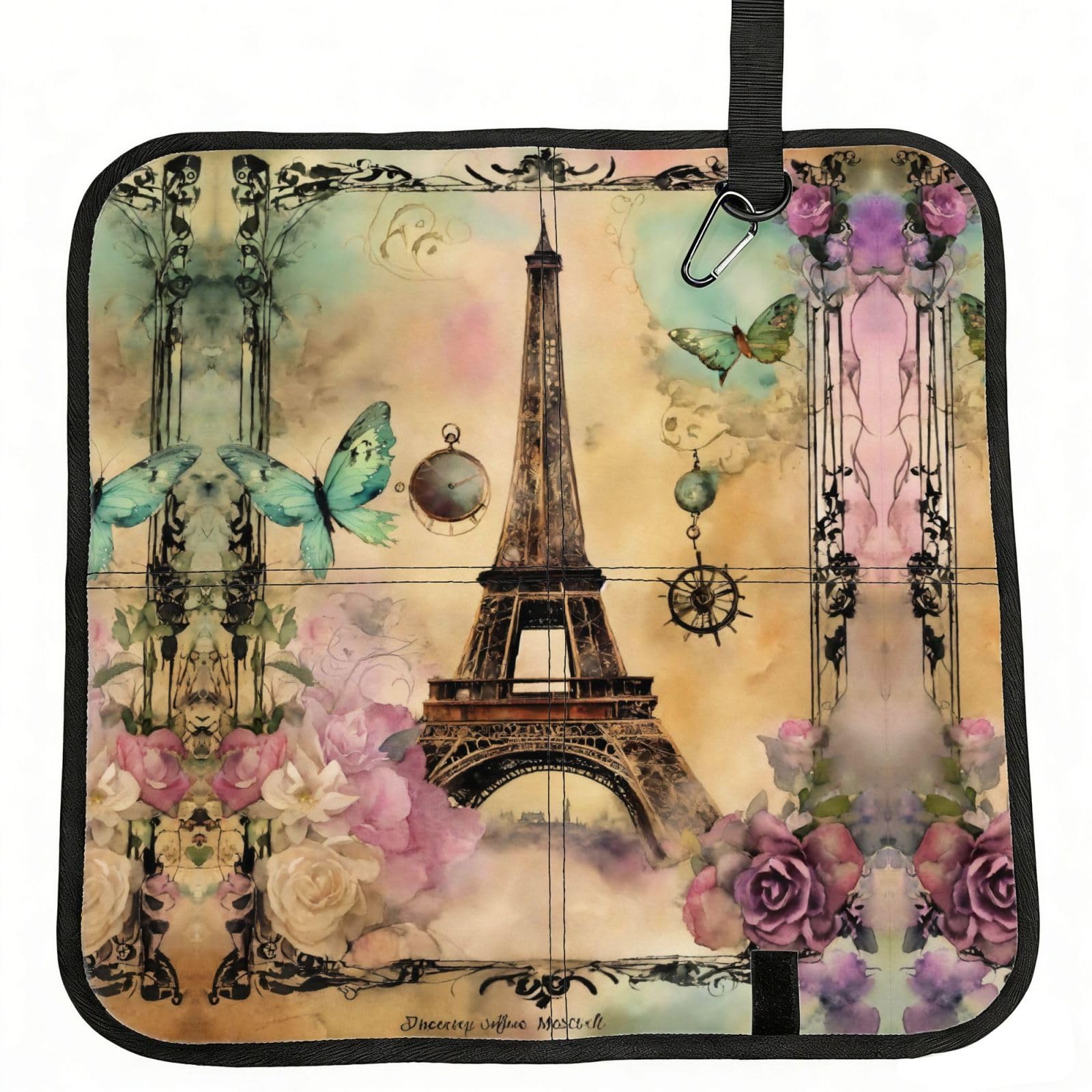 UVBDF Paris Eiffel Tower Print Outdoor Sitting Cushion Folding Seat Pad Compact Portable Picnic Bench Cushion Mat