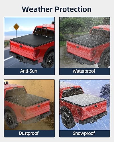 Miniatura 7 de Cubierta Tonneau para caja de camioneta plegable cuádruple compatible con Ford F-150 2015-2023, cuatro fundas plegables para Ford F150 2015 2016