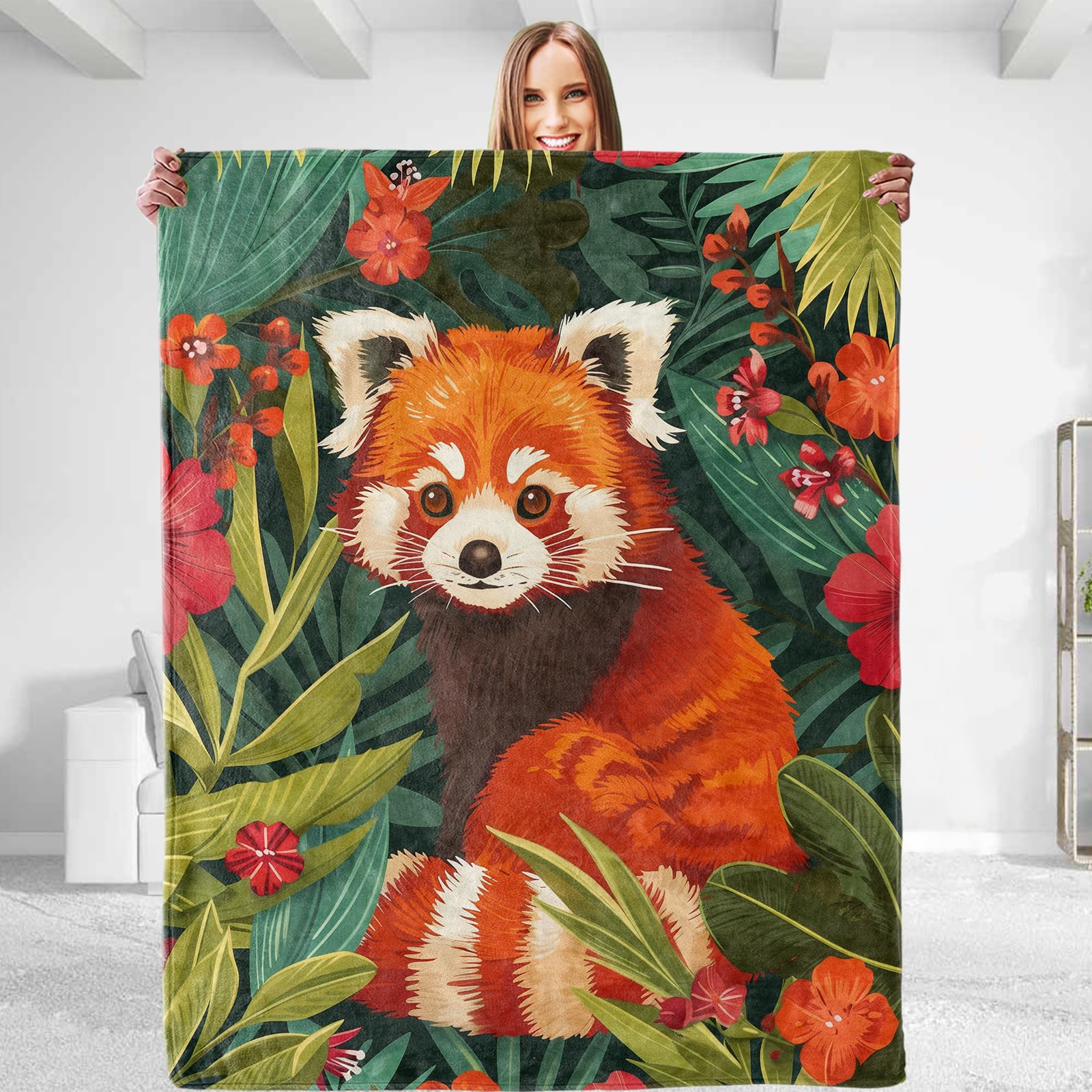 dhakalrlde for Vibrant Red Panda Plush Throw Blanket - Ultra Soft & Comfy Flannel, Lightweight, Warm, Fuzzy, Anti-Pilling - Ideal for Couch, Bedroom,