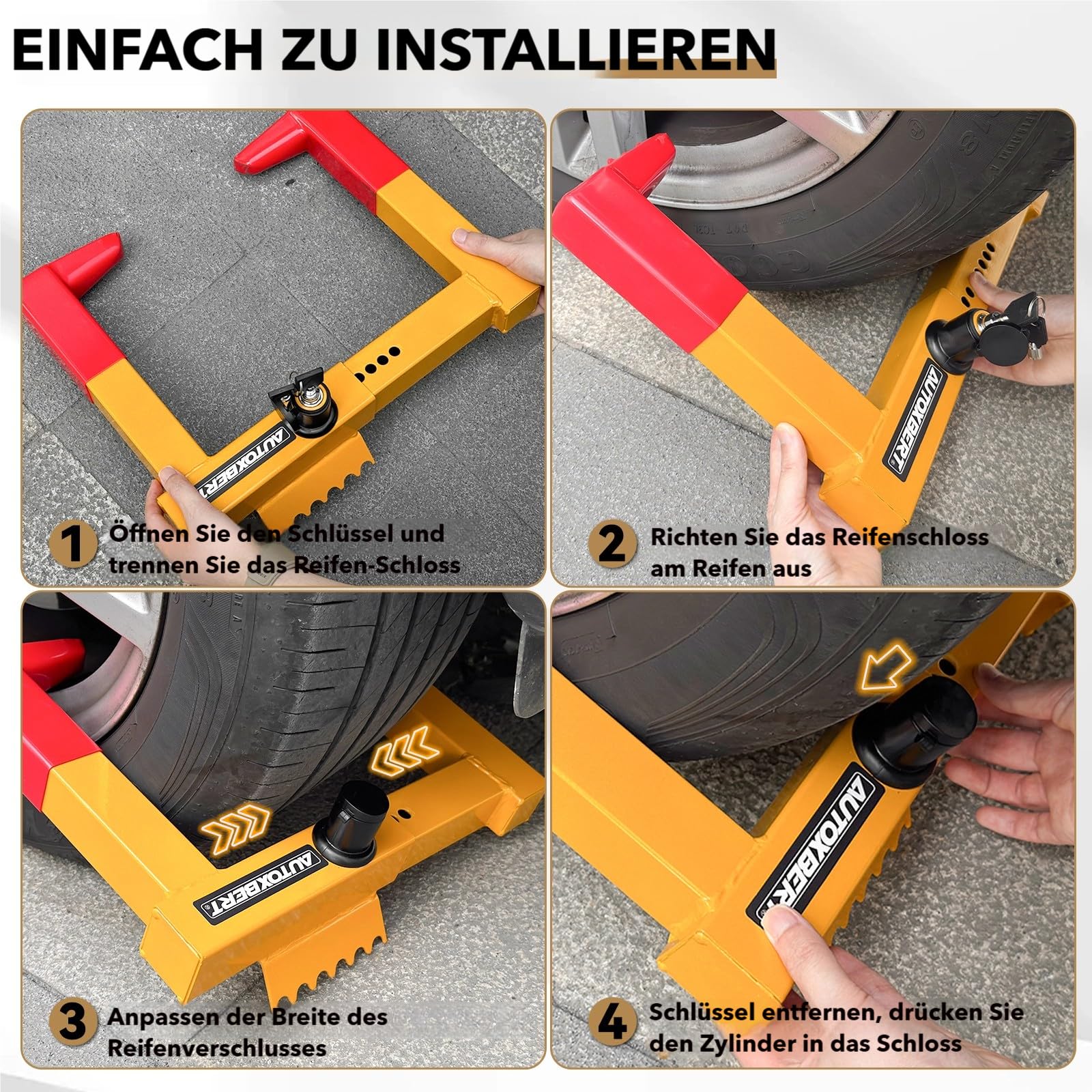 2 Radkrallen Parkkralle (Reifen von 7 bis 12 Zoll Breite) – Sägesichere Diebstahlsicherung für Auto, Wohnmobil, Anhänger & Motorrad mit PVC-Schutz + 4 Schlüssel