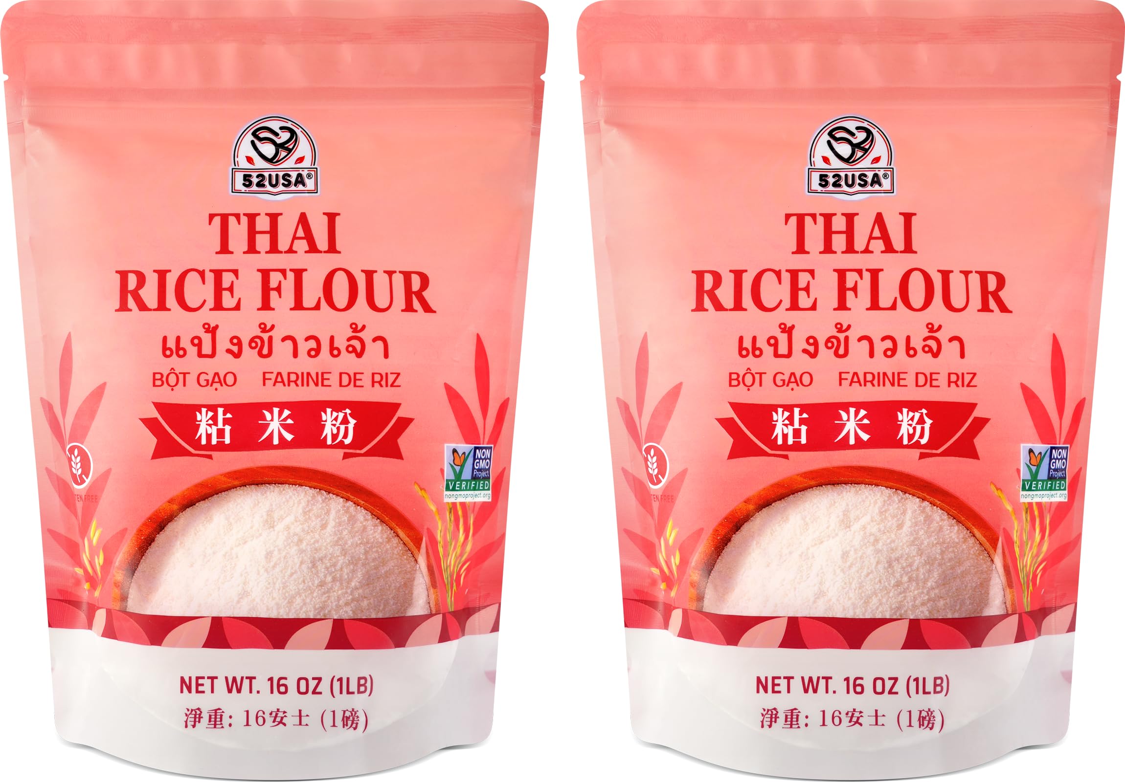 52USA Thai Rice Flour 32 Ounce (Basic), 2 Pound (Pack of 2), Rice Flour for Baking or Cooking, Product of Thailand, All Natural White Rice Flour, Vegan